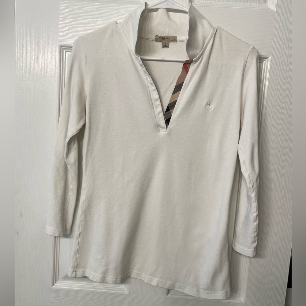 Burberry Cream Long Sleeve Top with Check Detail
